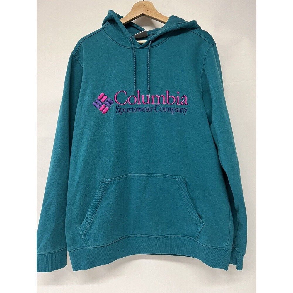 Vintage Columbia Teal Pink Hoodie Sweatshirt Large